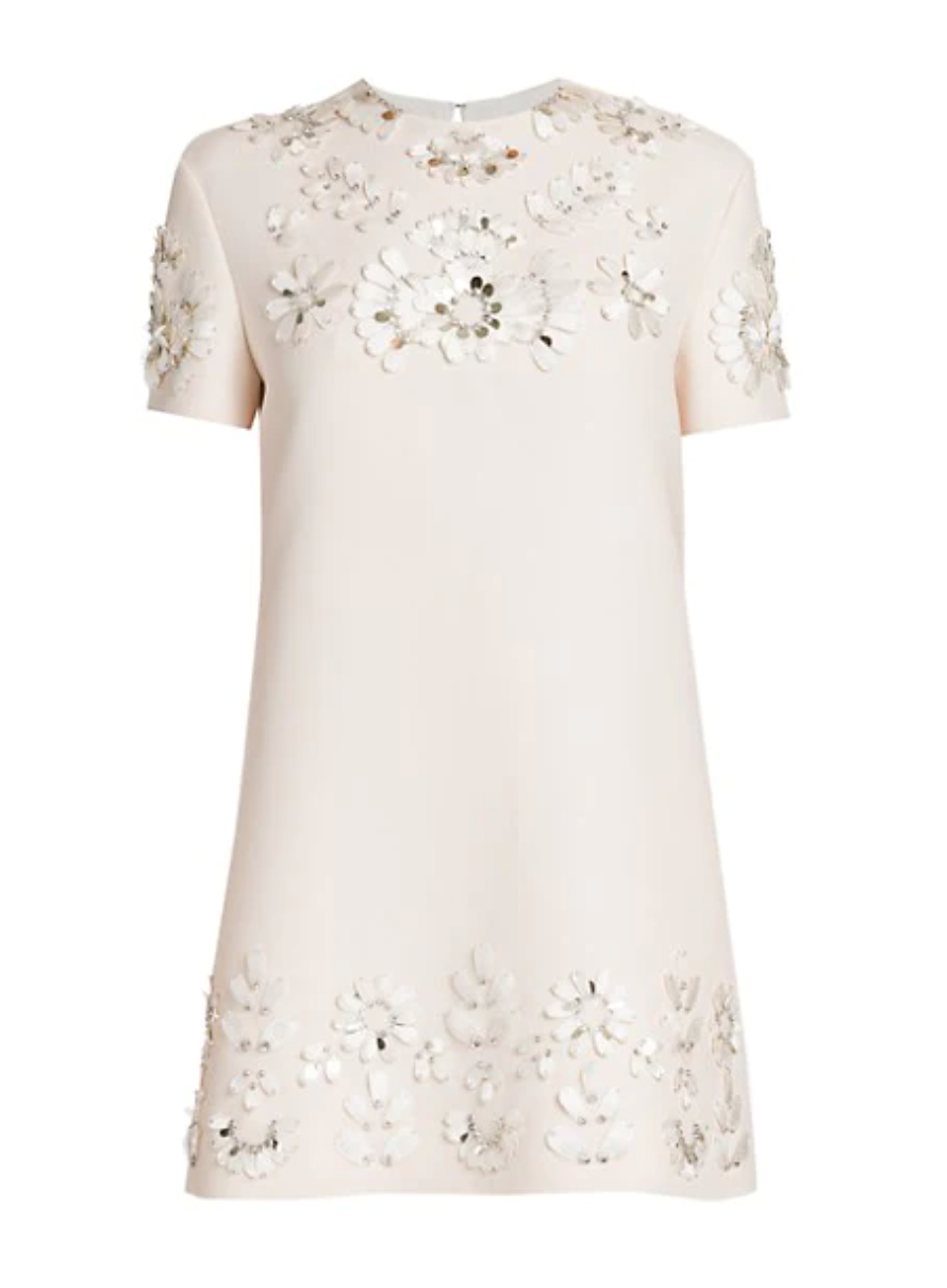 Valentino★素敵!Cream with Floral Applique Mini Dress Valentino Floral Laser-Cut Mini Dress in Ivory - Meghan